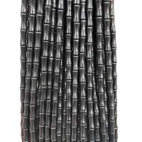 Schwarze Obsidian Perlen, Bambus, poliert, DIY, schwarz, 5x12mm, Länge:ca. 38-40 cm, ca. 32PCs/Strang, verkauft von Strang