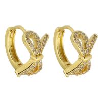 Brass Huggie Hoop Earring, Bowknot, gold color plated, fashion jewelry & micro pave cubic zirconia & for woman, golden 