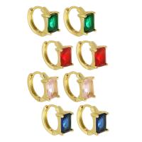 Brass Huggie Hoop Earring, with Cubic Zirconia, Rectangle, gold color plated, fashion jewelry & for woman 