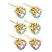 Cubic Zircon Brass Earring, with Cubic Zirconia, Star, gold color plated, fashion jewelry & for woman & enamel 0.8mm 