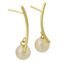 Brass Drop Earring, with Plastic Pearl, Round, gold color plated, fashion jewelry & for woman, golden, 38mm 0.8mm 