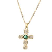 Cubic Zircon Micro Pave Brass Necklace, Cross, gold color plated, micro pave cubic zirconia & for woman, gold, 450mm 