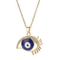 Evil Eye Schmuck Halskette, Messing, Auge, goldfarben plattiert, verschiedene Stile für Wahl & Micro pave Zirkonia & für Frau & Emaille, blau, 25x25mm, Länge:ca. 17.7 ZollInch, verkauft von PC