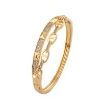 Brass Bangle, gold color plated, micro pave cubic zirconia & for woman, gold, 57mm 