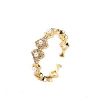 Cubic Zirconia Micro Pave Brass Finger Ring, gold color plated, Adjustable & micro pave cubic zirconia & for woman & with plastic pearl, gold 