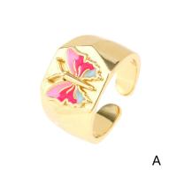 Палец кольцо-латунь, Латунь, бабочка, плакирован золотом, Регулируемый & Женский & эмаль, Много цветов для выбора, продается PC