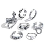 Zinc Alloy Ring Set, silver color plated, 7 pieces & for woman & blacken, US Ring 