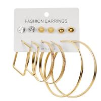Zinc Alloy Earring Set, with Plastic Pearl, gold color plated, 6 pieces & for woman & with rhinestone 40-70mm 