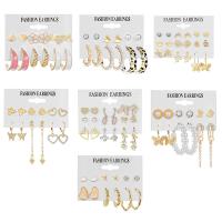 Zinc Alloy Earring Set, with Plastic Pearl & Acrylic, gold color plated, for woman & enamel & with rhinestone 5-51mm 