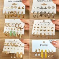 Zinc Alloy Earring Set, with Resin & Plastic Pearl, gold color plated, fashion jewelry & for woman 8-25mm 