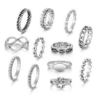 Zinc Alloy Ring Set, antique silver color plated, 12 pieces & for woman & hollow, US Ring 