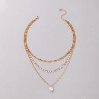 Fashion Multi Layer Necklace, Zinc Alloy, with Plastic Pearl, with 2.16inch extender chain, gold color plated, three layers & for woman Approx 14.5 Inch 