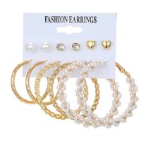 Zinc Alloy Earring Set, with Acetate & Plastic Pearl, gold color plated, fashion jewelry & for woman & with rhinestone 8-54mm 