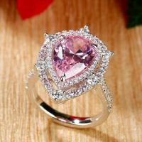 Кубическое цирконовое латунное кольцо, Латунь, Платиновое покрытие платиновым цвет, разный размер для выбора & инкрустированное микро кубического циркония & Женский, розовый, продается PC