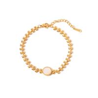Stainless Steel Charm Bracelet, 304 Stainless Steel, with Shell, with 4cm extender chain, Vacuum Ion Plating, fashion jewelry & for woman, golden, 5mm .5 cm 