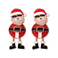 Christmas Earrings, Zinc Alloy, with ABS Plastic Pearl, Santa Claus, gold color plated, Christmas Design & fashion jewelry & for woman & enamel, red 