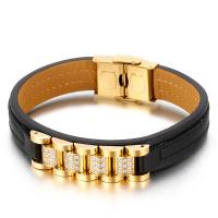 PU Leather Cord Bracelets, Titanium Steel, with PU Leather, fashion jewelry & Unisex & with rhinestone 