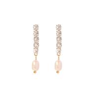 Stainless Steel Drop Earring, 304 Stainless Steel, with Cubic Zirconia & Freshwater Pearl, Vacuum Ion Plating, fashion jewelry & for woman, golden 