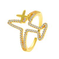 Rhinestone Brass Finger Ring, Airplane, plated, for woman & with rhinestone 16mm 