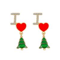 Christmas Earrings, Zinc Alloy, plated, Christmas Design & for woman & enamel & with rhinestone, mixed colors 
