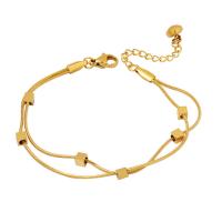 Titanium Steel Bracelet & Bangle, with 1.57 extender chain, gold color plated, Double Layer & for woman, golden .91 Inch 
