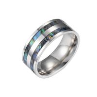 201 Stainless Steel Finger Ring, with Shell & for man & enamel, silver color 