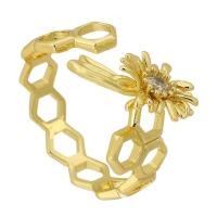 Brass Cuff Finger Ring, with Cubic Zirconia, Flower, gold color plated, fashion jewelry & adjustable & hollow, golden 5.5mm, US Ring 