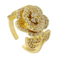 Cubic Zirconia Micro Pave Brass Finger Ring, Flower, gold color plated, fashion jewelry & adjustable & micro pave cubic zirconia, golden 2mm, US Ring 