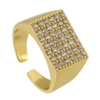 Cubic Zirconia Micro Pave Brass Finger Ring, Square, gold color plated, fashion jewelry & adjustable & micro pave cubic zirconia, golden, 11mm,8mm, US Ring .5 