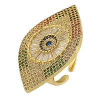 Cubic Zirconia Micro Pave Brass Finger Ring, Horse Eye, gold color plated, fashion jewelry & evil eye pattern & adjustable & micro pave cubic zirconia, multi-colored 3mm, US Ring 