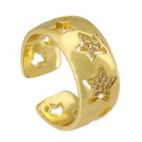 Cubic Zirconia Micro Pave Brass Finger Ring, Star, gold color plated, fashion jewelry & adjustable & micro pave cubic zirconia & hollow, golden, 9mm, US Ring 