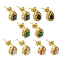 Boucles d'oreilles en laiton zircon cubique, larme, Placage de couleur d'or, bijoux de mode & pavé de micro zircon & pour femme, plus de couleurs à choisir Vendu par paire