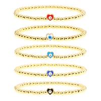 Evil Eye Jewelry Bracelet, Brass, Heart, gold color plated, for woman & enamel 170mm 
