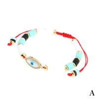 Evil Eye Jewelry Bracelet, Brass, with Polymer Clay & Shell, handmade & micro pave cubic zirconia & for woman, red, 220mm 