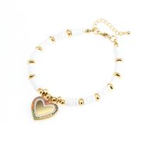 Cubic Zirconia Micro Pave Brass Bracelet, with Shell, Heart, handmade, micro pave cubic zirconia & for woman & enamel 220mm 