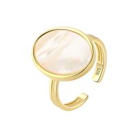 Латунь Манжеты палец кольцо, с Белая ракушка, плакирован золотом, Регулируемый & Женский, золотой, продается PC