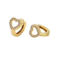 Brass Huggie Hoop Earring, Heart, plated, micro pave cubic zirconia & for woman 