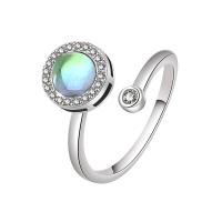 Brass Cuff Finger Ring, with Cats Eye, platinum plated, Adjustable & micro pave cubic zirconia & for woman, original color 