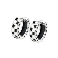 Brass Huggie Hoop Earring, thick silver plated, for woman & enamel, silver color 