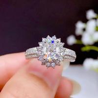Zirkonia Messing Finger Ring, Blume, platiniert, verschiedene Größen vorhanden & Micro pave Zirkonia & für Frau, 9x7mm, Größe:6-10, verkauft von PC