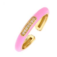 Cubic Zirconia Micro Pave Brass Finger Ring, 18K gold plated, Adjustable & micro pave cubic zirconia & for woman & enamel 