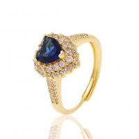 Zirkonia Messing Finger Ring, Herz, goldfarben plattiert, Einstellbar & Micro pave Zirkonia & für Frau, 23mm, verkauft von PC