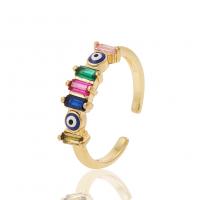 Evil Eye Jewelry Finger Ring, Brass, gold color plated, Adjustable & micro pave cubic zirconia & for woman, 21mm 