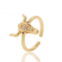 Cubic Zirconia Micro Pave Brass Finger Ring, Bull, gold color plated, Adjustable & micro pave cubic zirconia & for woman, 21mm 