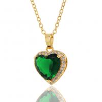 Brass Cubic Zirconia Necklace, Heart, gold color plated, micro pave cubic zirconia & for woman Approx 17.7 Inch 