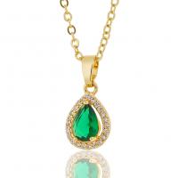 Brass Cubic Zirconia Necklace, Teardrop, gold color plated, micro pave cubic zirconia & for woman Approx 17.7 Inch 