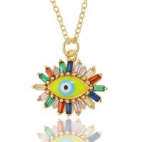 Evil Eye Jewelry Necklace, Brass, Flat Round, gold color plated, micro pave cubic zirconia & for woman & enamel 