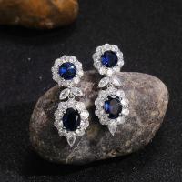 Cubic Zircon (CZ) Drop Earring, Brass, platinum color plated, micro pave cubic zirconia & for woman, blue 