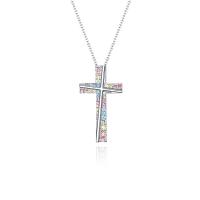 Rhinestone Zinc Alloy Necklace, with 1.97inch extender chain, Cross, silver color plated, fashion jewelry & for woman & with rhinestone Approx 17.72 Inch 