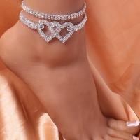 Zinc Alloy Anklet, Heart, silver color plated, fashion jewelry & for woman & with rhinestone Approx 22-32 cm 